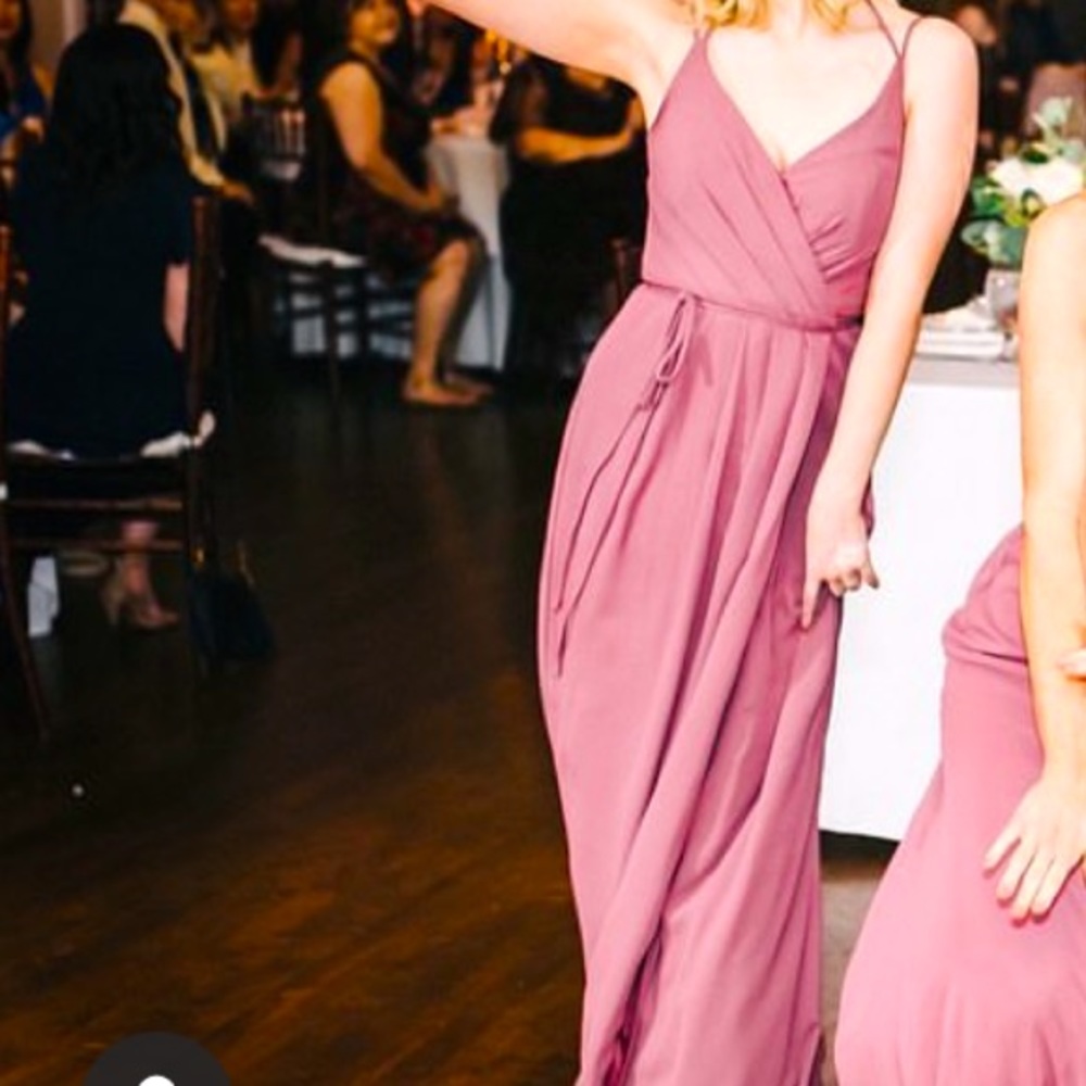 David’s bridal double-strap georgette bridesmaid wrap dress in quartz